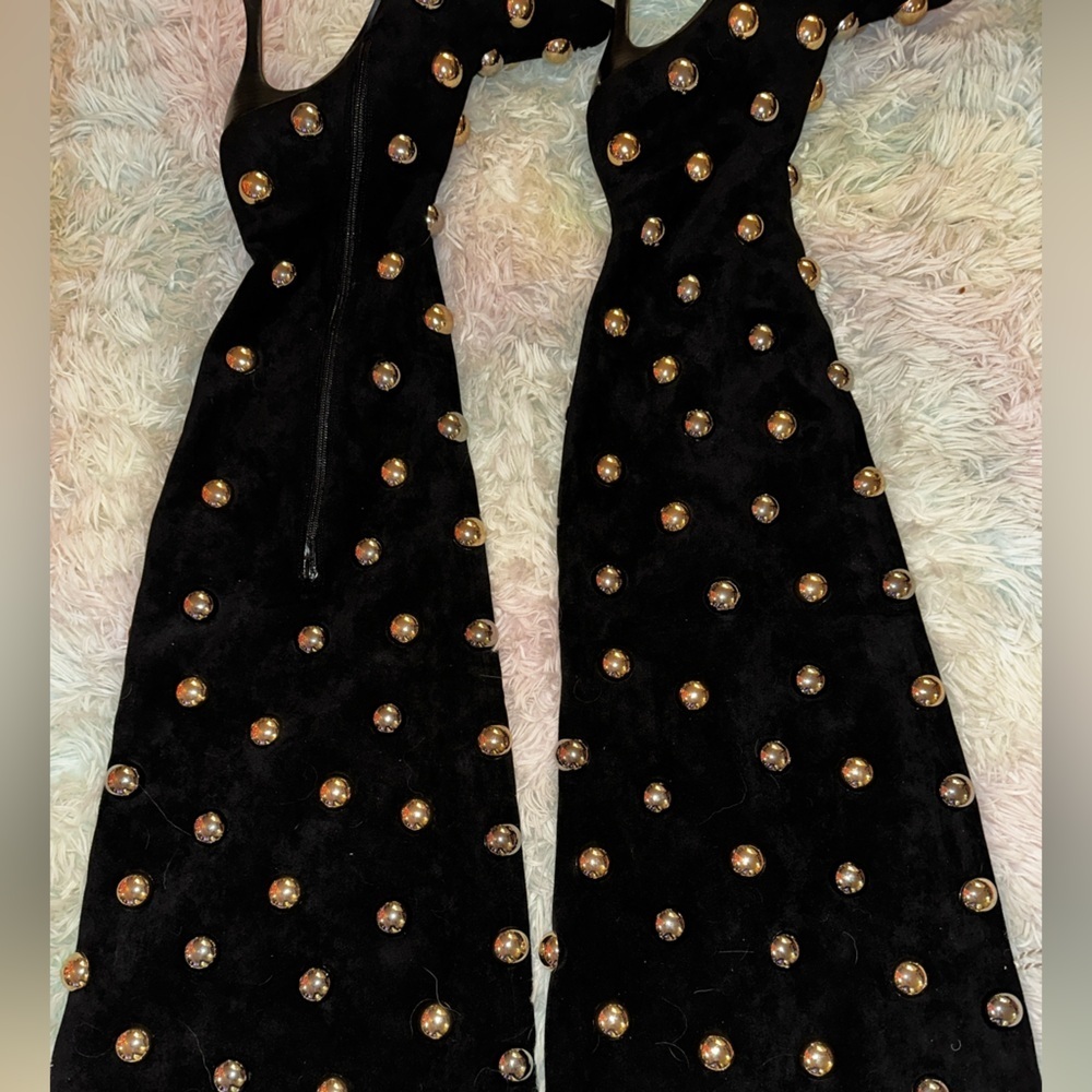 New Jeffrey Campbell Slouchy Over The Knee Studded Black Suede Boots - Picture 9 of 15